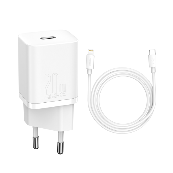 Baseus Super Si | Ładowarka sieciowa USB-C PD 20W + kabel Lightning 1m do iPhone 