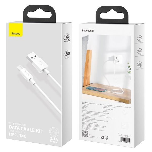 Baseus Simple Wisdom | Zestaw dwóch szybkich kabli USB - Micro 2.1A 150cm