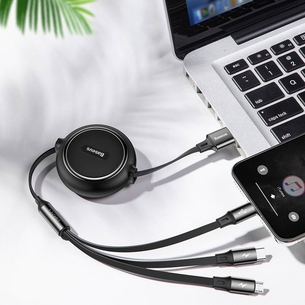 Baseus Golden Loop | Kabel 3w1 USB - Lightning Micro USB USB-C z regulacją długości