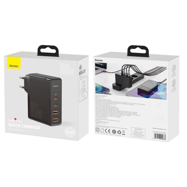 Baseus GaN2 Pro | Szybka ładowarka sieciowa, zasilacz 4 porty USB-A + USB-C 100W PD 