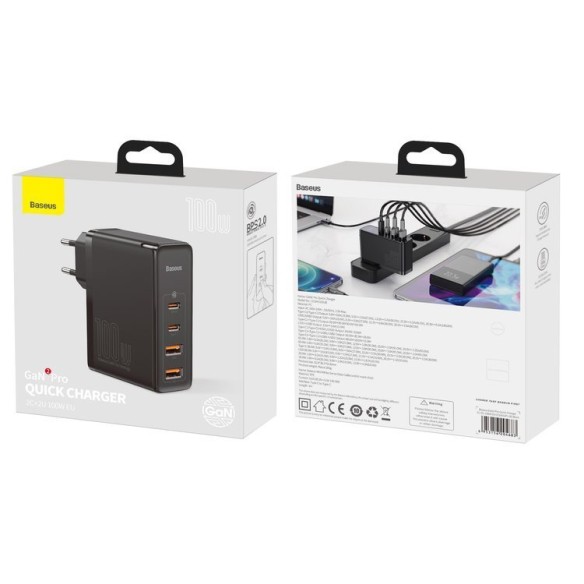 Baseus GaN2 Pro | Szybka ładowarka sieciowa, zasilacz 4 porty USB-A + USB-C 100W PD 