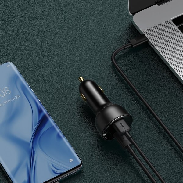 Baseus Superme Digital Display | Ładowarka samochodowa USB Type-C USB-C 100W Power Delivery 3.0 Quick Charge 4.0 SCP