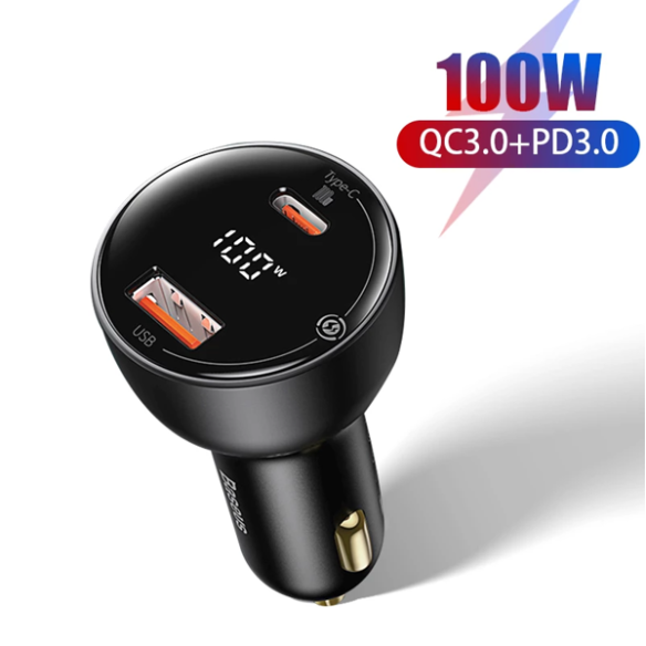 Baseus Superme Digital Display | Ładowarka samochodowa USB Type-C USB-C 100W Power Delivery 3.0 Quick Charge 4.0 SCP