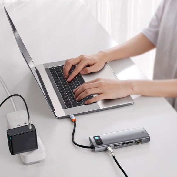 Baseus Metal Gleam 9w1 | Adapter HUB 9w1 USB-C do HDMI, VGA, RJ45, 3x USB3.0, SD/TF, 100W  