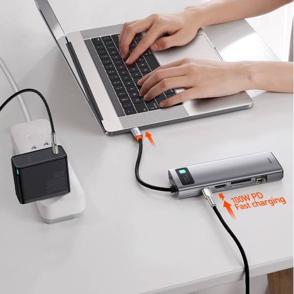 Baseus Metal Gleam 9w1 | Adapter HUB 9w1 USB-C do HDMI, VGA, RJ45, 3x USB3.0, SD/TF, 100W  