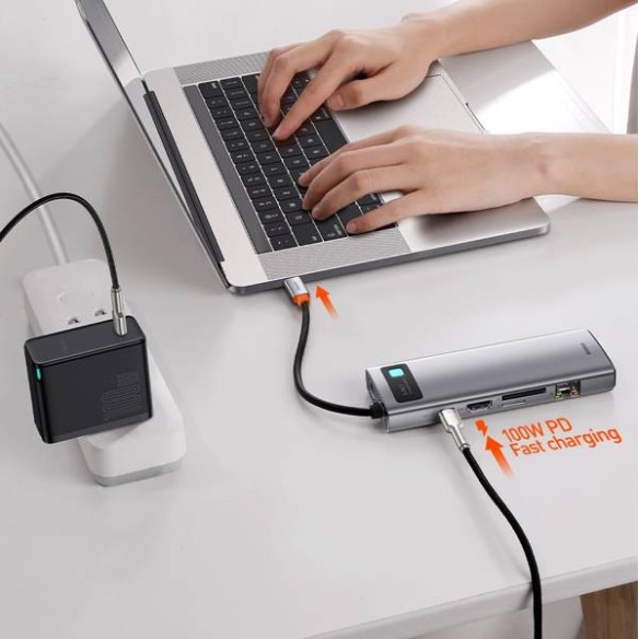 Baseus Metal Gleam 9w1 | Adapter HUB 9w1 USB-C do HDMI, VGA, RJ45, 3x USB3.0, SD/TF, 100W  