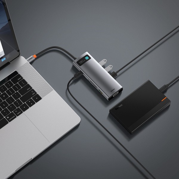 Baseus Metal Gleam 9w1 | Adapter HUB 9w1 USB-C do HDMI, VGA, RJ45, 3x USB3.0, SD/TF, 100W  