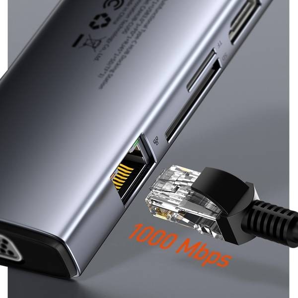 Baseus Metal Gleam 9w1 | Adapter HUB 9w1 USB-C do HDMI, VGA, RJ45, 3x USB3.0, SD/TF, 100W  
