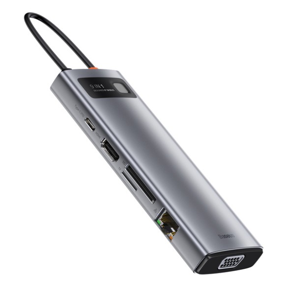 Baseus Metal Gleam 9w1 | Adapter HUB 9w1 USB-C do HDMI, VGA, RJ45, 3x USB3.0, SD/TF, 100W  