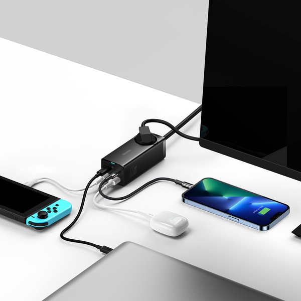Baseus GaN3 Pro AC+2U+2C | Ładowarka sieciowa gniazdo zasilania AC 230V 2xUSB-A 2x USB-C 65W
