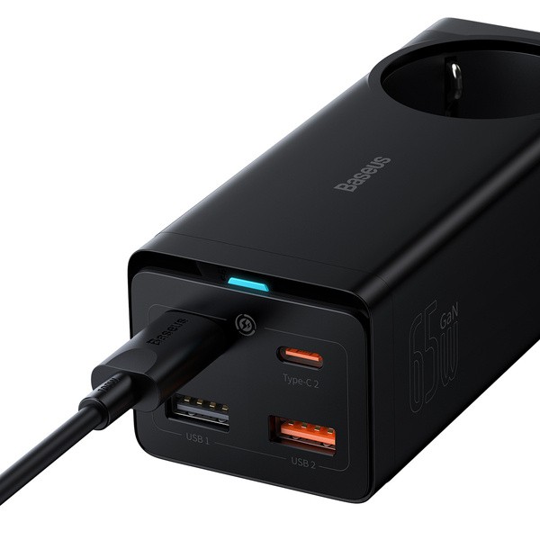 Baseus GaN3 Pro AC+2U+2C | Ładowarka sieciowa gniazdo zasilania AC 230V 2xUSB-A 2x USB-C 65W