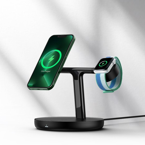 Baseus Swan 3-in-1 | Ładowarka indukcyjna do iPhone (MagSafe) + Samsung, Huawei, Apple, Xiaomi Qi + stacja dokująca do Apple Wat