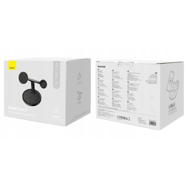 Baseus Swan 3-in-1 | Ładowarka indukcyjna do iPhone (MagSafe) + Samsung, Huawei, Apple, Xiaomi Qi + stacja dokująca do Apple Wat