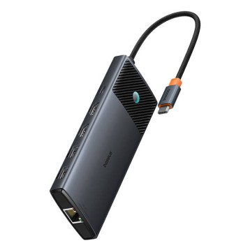 Baseus Metal Gleam II 10w1 | Adapter HUB 10w1 USB-C do 2x HDMI, RJ45, USB-C3.2, USB-A3.2, 2x USB-A2.0, SD/TF, Typ-C 100W