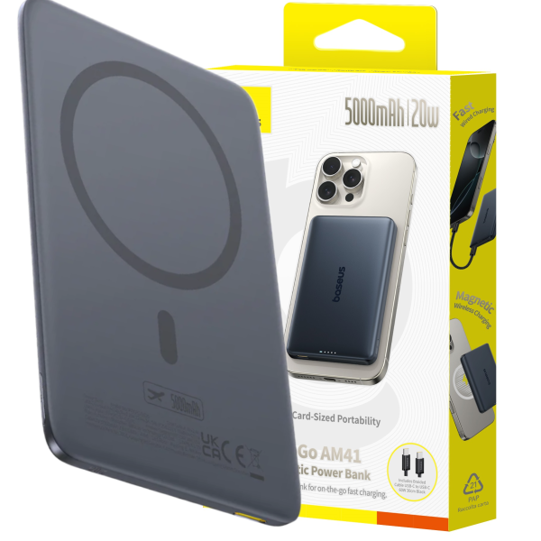 Baseus PicoGo AM41 Ultracienki Magnetyczny Power Bank 5000mAh 20W Cosmic Black