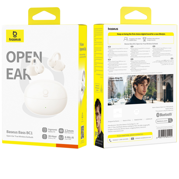Baseus Bass BC1 Open-Ear True Słuchawki Bezprzewodowe Stellar White