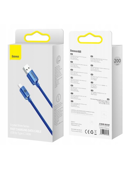 Baseus Crystal Shine Kabel USB Do USB-C 100W 2m Niebieski