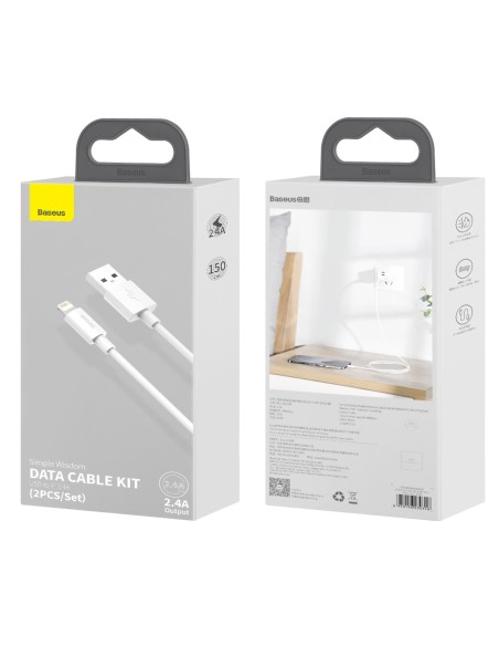 Baseus Simple Wisdom | Zestaw 2 kabli USB - Lightning do Apple iPhone 2.4A 1.5m