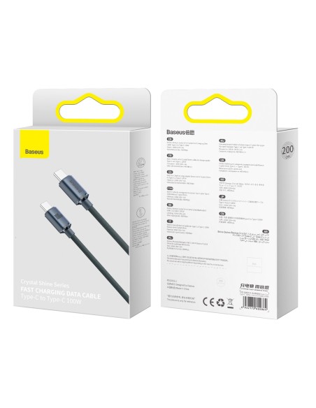 Baseus Crystal Shine Kabel USB-C Do USB-C 2m Czarny