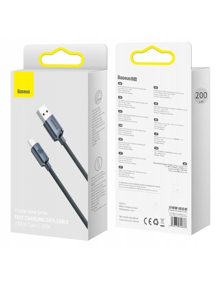 Baseus Crystal Shine | Kabel USB Type-C 100W 66W 6A do Huawei Honor 50 Pro 2m