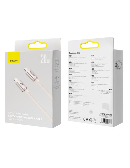 Baseus Crystal Shine Kabel USB-C Do Lightning 2m Różowy