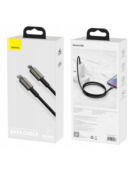 Baseus Tungsten Gold Kabel USB-C Do Lightning 20W 1m Czarny