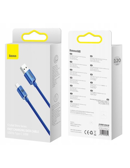 Baseus Crystal Shine Kabel USB Do USB-C 100W 1.2m Niebieski