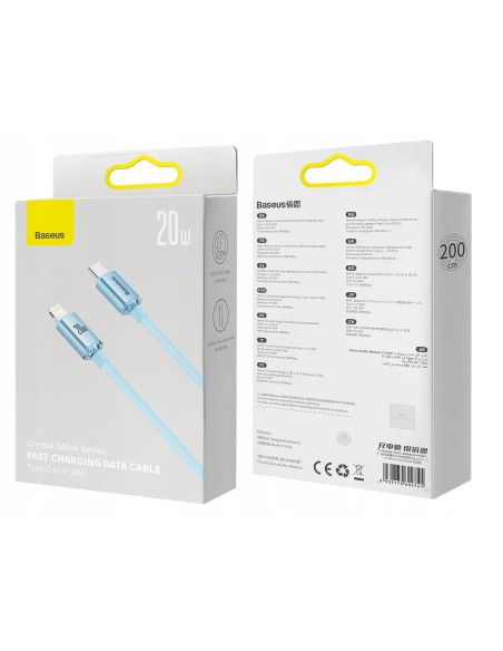 Baseus Crystal Shine Kabel USB-C Do Lightning 2m Niebieski