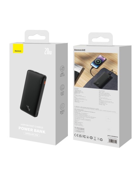 Baseus Airpow Power Bank 20W 10000mAh Z Kablem USB-C Czarny