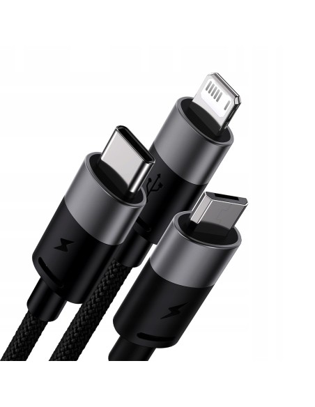 Baseus StarSpeed Kabel 3w1 USB Do Micro Lightning USB-C 1.2m Czarny