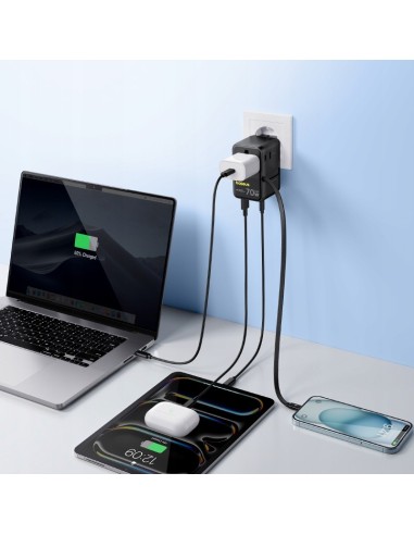 Baseus EnerCore CG11 Adapter Podróżny 2AC+2U+2C 70W Czarny
