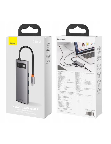 Baseus Metal Gleam Series HUB 8w1 USB-C - HDMI 4K 3x USB3.0 USB-C RJ45