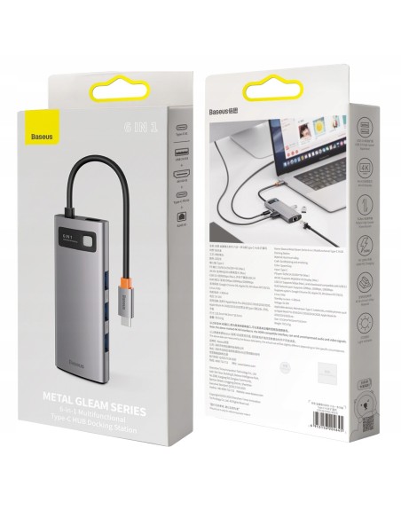 Baseus Metal Gleam Series HUB 6w1 USB-C - HDMI 4K 3x USB3.0 USB-C RJ45