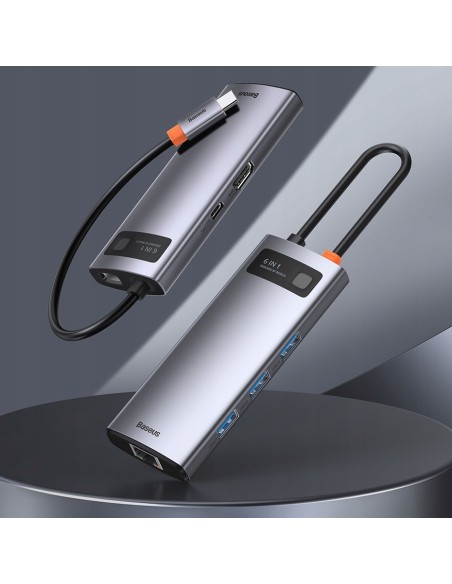Baseus Metal Gleam Series HUB 6w1 USB-C - HDMI 4K 3x USB3.0 USB-C RJ45