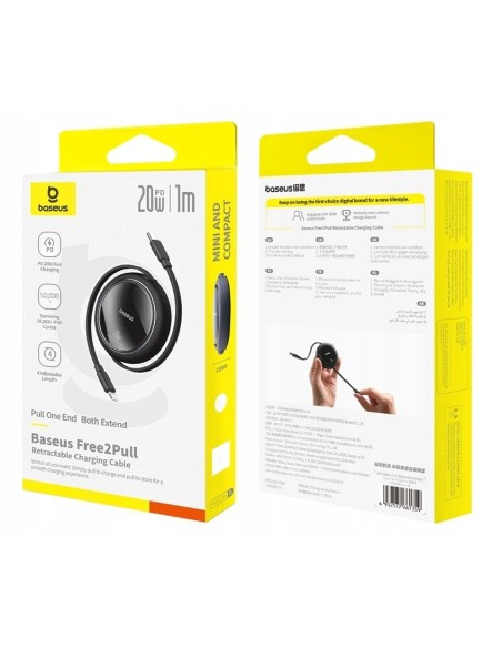 Baseus Free2Pull Rozwijany Kabel USB-C Do Ligtning 20W 1m Czarny