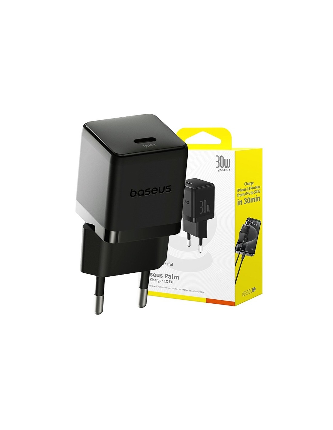 Baseus Palm Szybka Ładowarka Sieciowa USB-C 30W Czarna