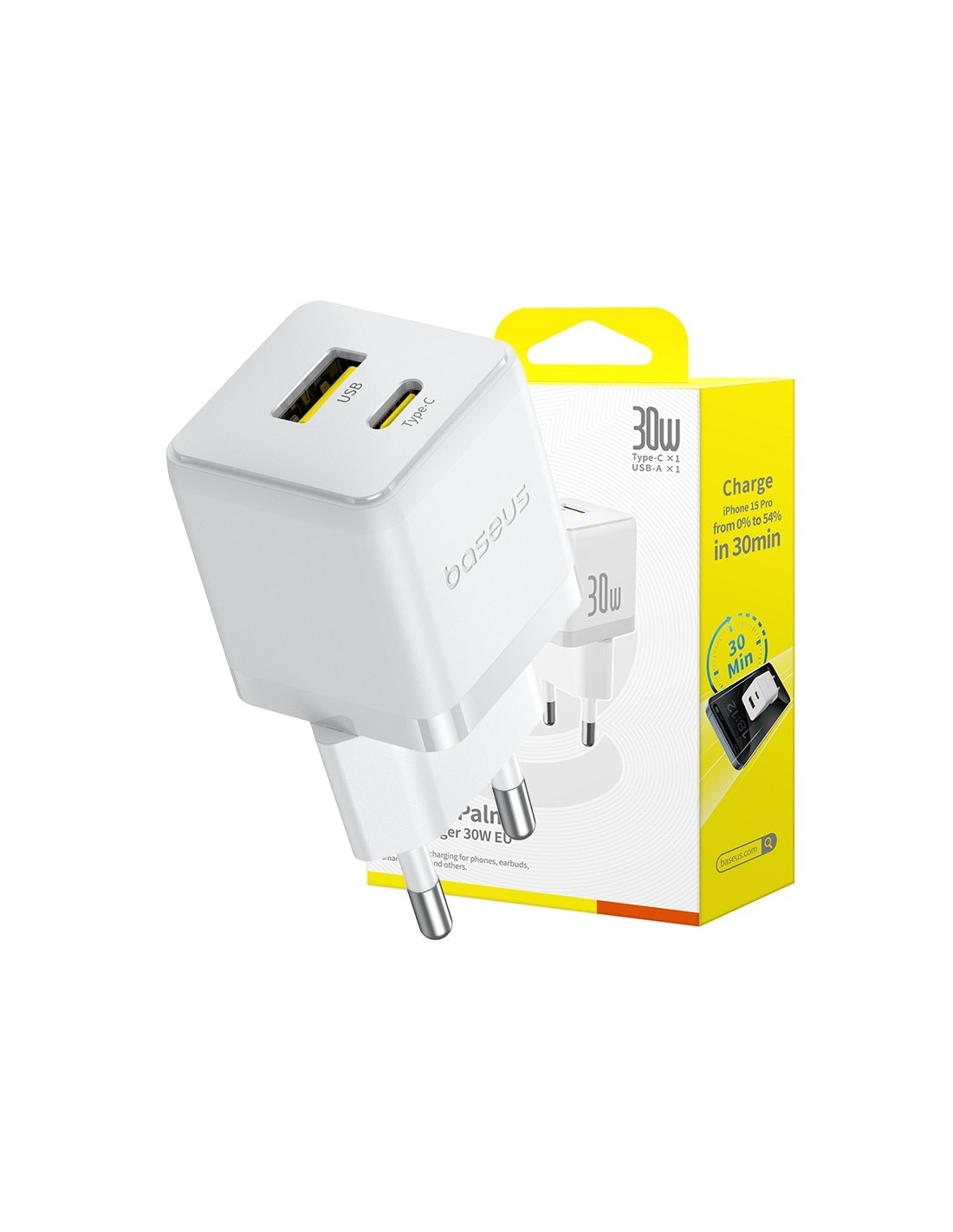 Baseus Palm Szybka Ładowarka Sieciowa C+U 30W Biała