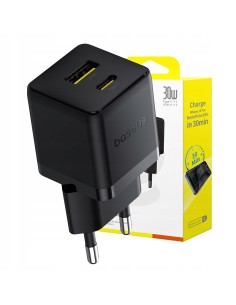Baseus Palm Szybka Ładowarka Sieciowa USB-C+USB-A 30W Czarna