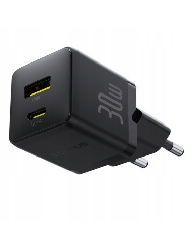 Baseus Palm Szybka Ładowarka Sieciowa USB-C+USB-A 30W Czarna
