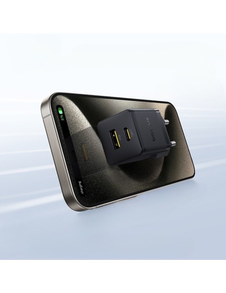 Baseus Palm Szybka Ładowarka Sieciowa USB-C+USB-A 30W Czarna