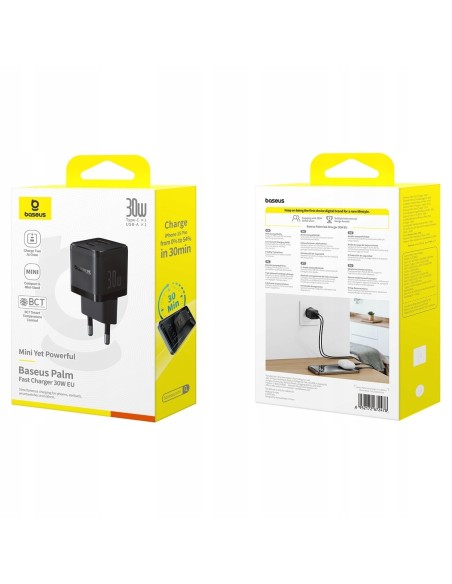 Baseus Palm Szybka Ładowarka Sieciowa USB-C+USB-A 30W Czarna