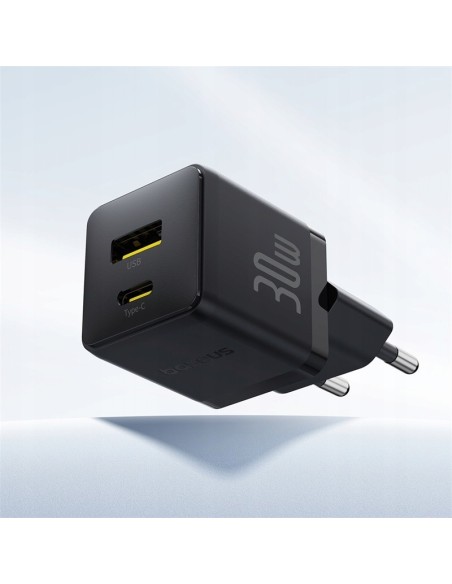 Baseus Palm Szybka Ładowarka Sieciowa USB-C+USB-A 30W Czarna