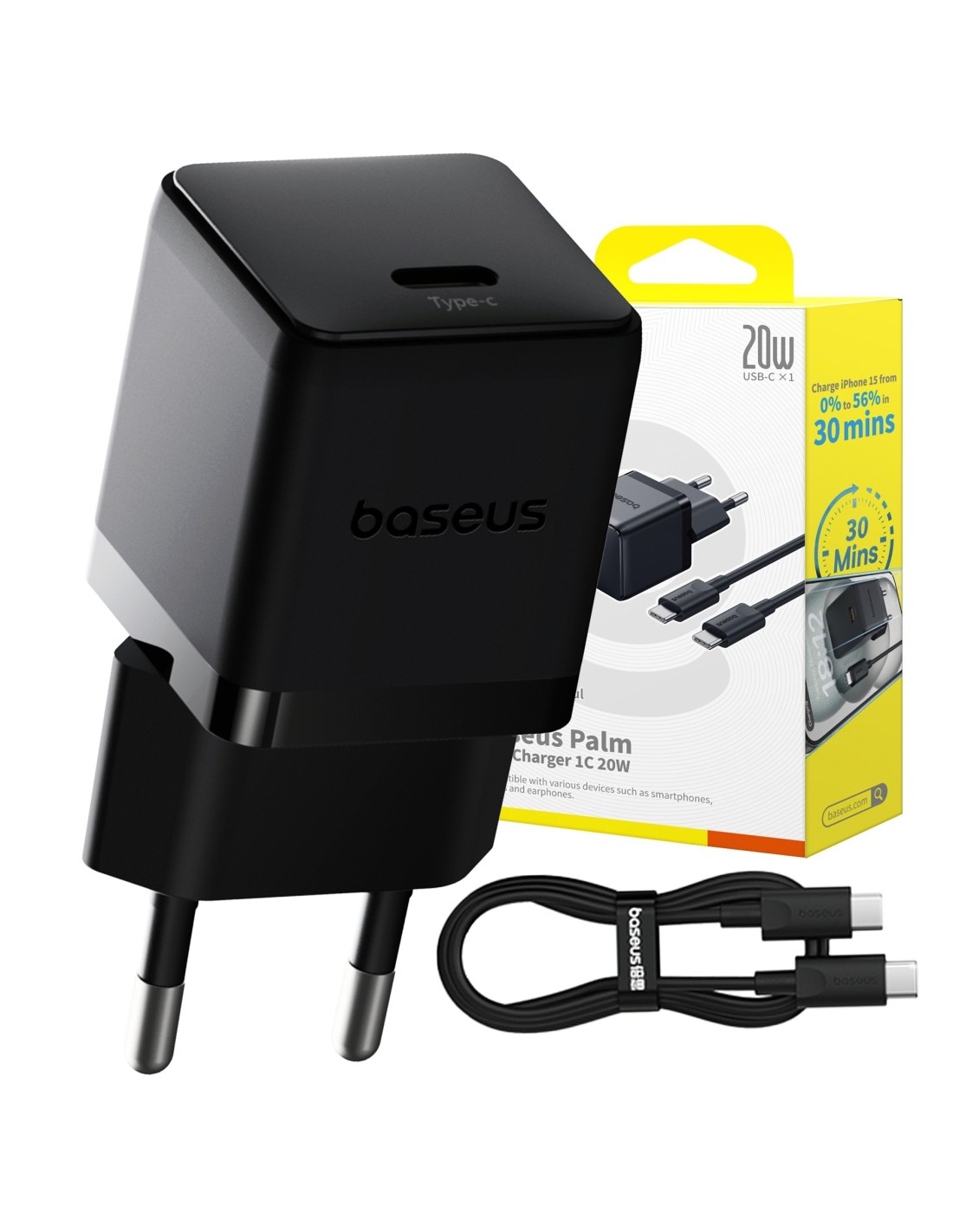 Baseus Palm Szybka Ładowarka Sieciowa 1C 20W Czarna