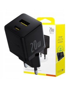 Baseus Palm Szybka Ładowarka Sieciowa USB-C USB-A 20W Czarna