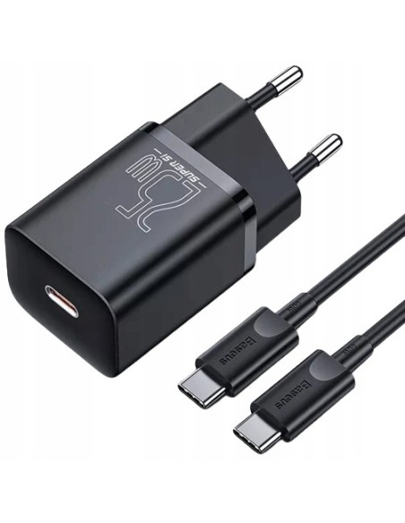 Baseus Super Si Sets Ładowarka Sieciowa + Kabel USB-C 25W Czarny