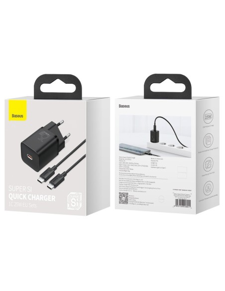 Baseus Super Si Sets Ładowarka Sieciowa + Kabel USB-C 25W Czarny