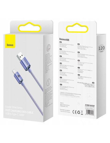 Baseus Crystal Shine Kabel USB Do USB-C 100W 1.2m Fioletowy