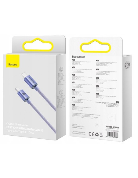 Baseus Crystal Shine Kabel USB-C Do USB-C 100W 2m Fioletowy