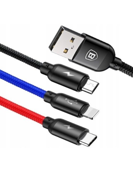 Baseus Three Primary Colors Kabel 3w1 USB - Lightning Micro USB-C 30cm