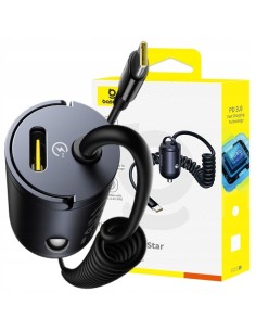 Baseus Tiny Star Mini Ładowarka Samochodowa USB-C+USB-C Kabel 30W Czarna